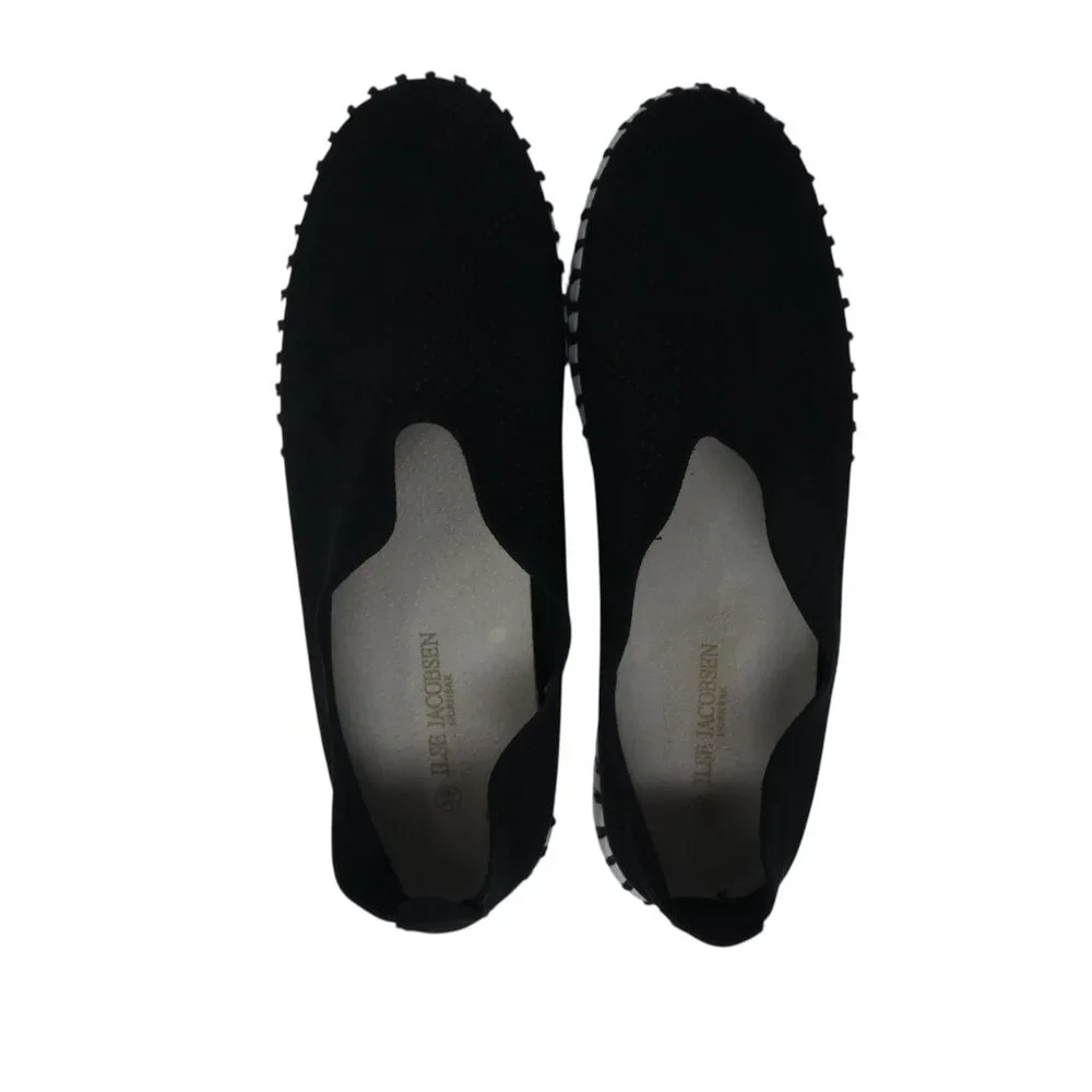 Ilse Jacobsen Tulip Black Lasercut Microfiber Slip On Flats Loafers
